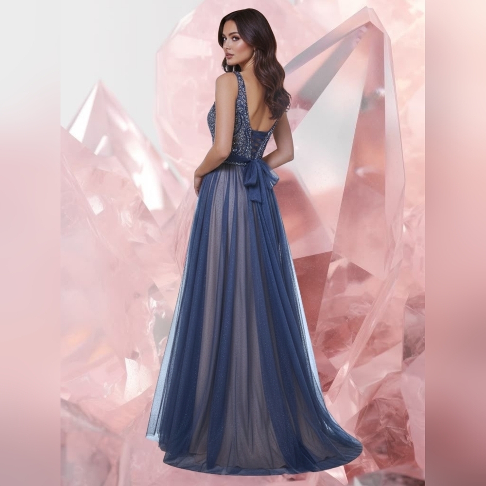 Fiesta Fashion Backless Navy Blue & Nude Dress